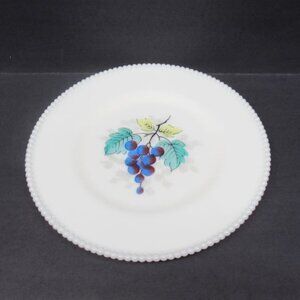 Westmoreland Milk Glass BEADED EDGE 10 1/4 Inch Hand Painted GRAPES Plate